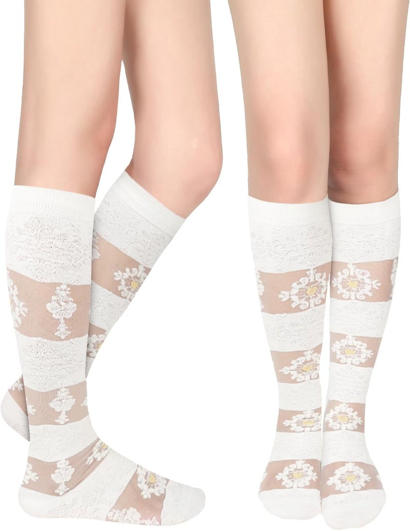 Benefeet Sox Womens Lace Knee High Socks Girls Sheer Mesh Knee High Stockings Cute Fishnet Lolita Calf Sock - Image 2